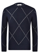 Pulover GRAN SASSO,Diamond-patterned cashmere crew neck sweater,Bleumrin