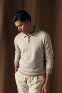Bluza GRAN SASSO, Prince of Wales jacquard silk and wool polo, Beige