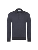 Bluza GRAN SASSO, Prince of Wales jacquard silk and wool polo, Bleumarin