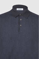 Bluza GRAN SASSO, Prince of Wales jacquard silk and wool polo, Bleumarin