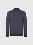Bluza GRAN SASSO, Prince of Wales jacquard silk and wool polo, Bleumarin