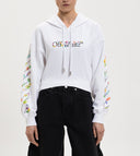 Hanorac OFF WHITE , White cropped hoodie with floral logo print