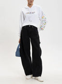 Hanorac OFF WHITE , White cropped hoodie with floral logo print