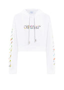 Hanorac OFF WHITE , White cropped hoodie with floral logo print