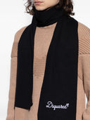 Fular DSQUARED2, logo-embroidered ribbed-knit scarf, Negru