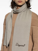 Fular DSQUARED2, logo-embroidered ribbed-knit scarf, Beige