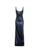 Rochie ELISABETTA FRANCHI, snakeskin-effect bow-detail maxi dress, Bleumarin