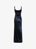 Rochie ELISABETTA FRANCHI, snakeskin-effect bow-detail maxi dress, Bleumarin