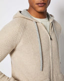 Hanorac L.B.M 1911,Ivory knit zip-up hoodie