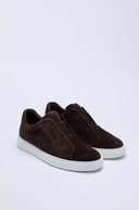 Sneakers LBM, Brown suede slip-on trainers