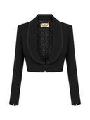 Sacou ELISABETTA FRANCHI,  lightweight crêpe and satin fabrics with peplum, Negru