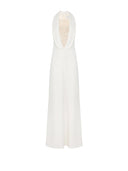 Rochie ELISABETTA FRANCHI, Red Carpet dress in lightweight crêpe fabric with embroideries, Alb