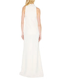 Rochie ELISABETTA FRANCHI, Red Carpet dress in lightweight crêpe fabric with embroideries, Alb