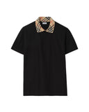 Tricou BURBERRY, Check-collar cotton polo shirt, Negru