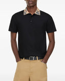 Tricou BURBERRY, Check-collar cotton polo shirt, Negru