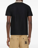 Tricou BURBERRY, Check-collar cotton polo shirt, Negru