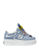 Sneakers Fendi Match, Light blue denim-effect suede platform low-tops
