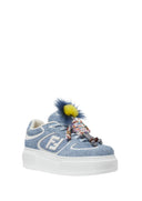 Sneakers Fendi Match, Light blue denim-effect suede platform low-tops