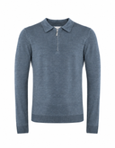 Bluza GRAN SASSO, silk and wool polo, Fermoar atasat, Bleu