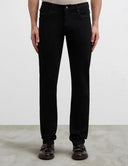 Jeans PAL ZILERI, black cotton and elastane denim with leather badge and metal logo
