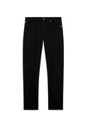 Jeans PAL ZILERI, black cotton and elastane denim with leather badge and metal logo