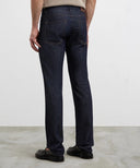 Jeans PAL ZILERI, navy blue cotton and silk denim with leather badge and metal logo