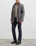 Jeans PAL ZILERI, navy blue cotton and silk denim with leather badge and metal logo
