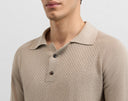 Tricou PAL ZILERI, light brown silk and cotton knitted short sleeved polo shirt with buttons