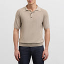 Tricou PAL ZILERI, light brown silk and cotton knitted short sleeved polo shirt with buttons
