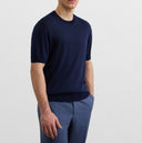 Tricou PAL ZILERI, navy blue cotton and silk lyocell jersey knit t shirt