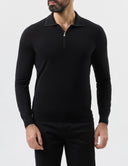Bluza GRAN SASSO, silk and wool polo, Fermoar atasat, Negru