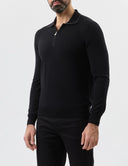 Bluza GRAN SASSO, silk and wool polo, Fermoar atasat, Negru