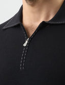 Bluza GRAN SASSO, silk and wool polo, Fermoar atasat, Negru