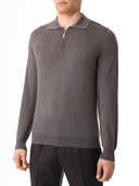 Bluza GRAN SASSO, silk and wool polo, Fermoar atasat, Gri