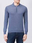 Bluza GRAN SASSO, silk and wool polo, Fermoar atasat, Albastru