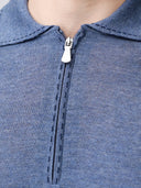 Bluza GRAN SASSO, silk and wool polo, Fermoar atasat, Albastru