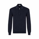 Bluza GRAN SASSO, silk and wool polo, Fermoar atasat, Bleumarin