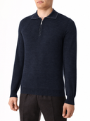 Bluza GRAN SASSO, silk and wool polo, Fermoar atasat, Bleumarin