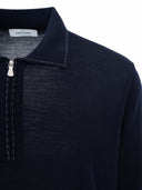 Bluza GRAN SASSO, silk and wool polo, Fermoar atasat, Bleumarin