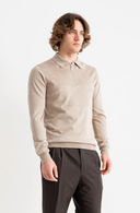 Bluza GRAN SASSO, silk and wool polo, Fermoar atasat, Bej
