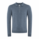 Bluza GRAN SASSO, silk and wool polo, Fermoar atasat, Bleu