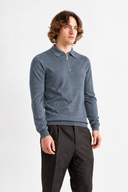 Bluza GRAN SASSO, silk and wool polo, Fermoar atasat, Bleu