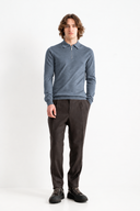Bluza GRAN SASSO, silk and wool polo, Fermoar atasat, Bleu