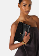 Geanta ELISABETTA FRANCHI, Velvet shoulder bag with crocodile print, Negru
