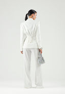 Sacou ELISABETTA FRANCHI, Lightweight crêpe jacket with laces, Alb