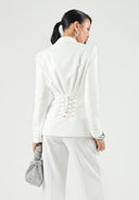 Sacou ELISABETTA FRANCHI, Lightweight crêpe jacket with laces, Alb