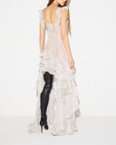 Rochie ELISABETTA FRANCHI, georgette-fabric with feather-print, Alb