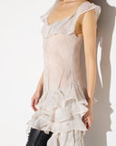 Rochie ELISABETTA FRANCHI, georgette-fabric with feather-print, Alb