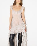 Rochie ELISABETTA FRANCHI, georgette-fabric with feather-print, Alb