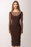 Rochie ELISABETTA FRANCHI, Light crepe and tulle dress with cut-out, Maro